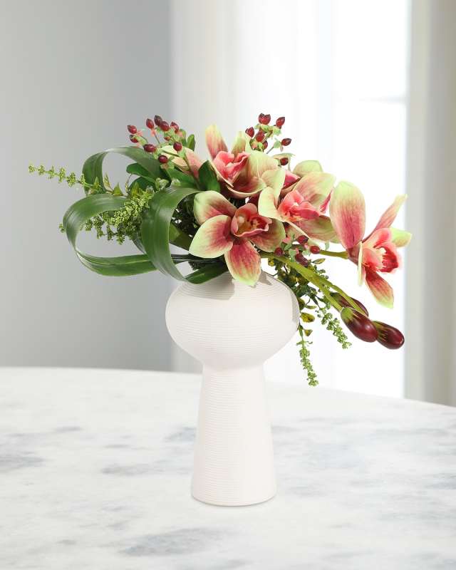 Tropical Cymbidiums 17" Faux Floral Arrangement in Ceramic Container